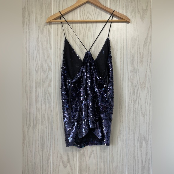 ZARA Women's Top Blue Purple Sequin Party Cami Tank Blogger V Neck Size M NWOT - Picture 5 of 6